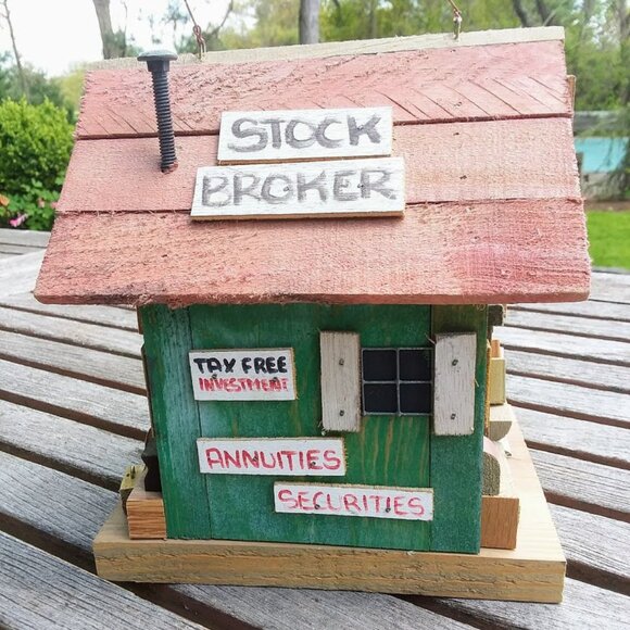 M.L. Studtman Original Folk Art Birdhouse Stock Broker Financial Planner Gift - Picture 5 of 6